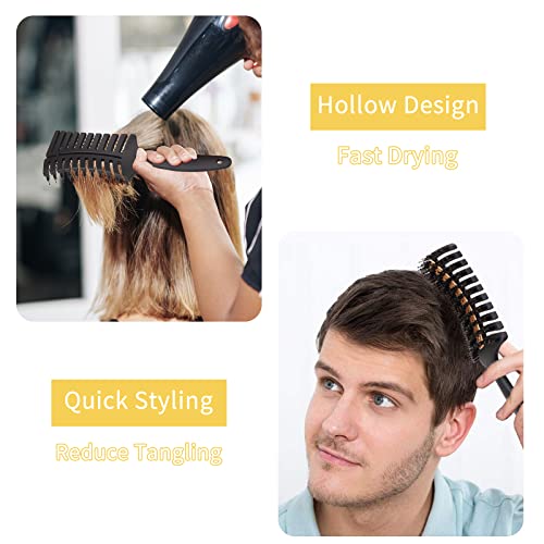 Vista Detangling Brush with Anti-Static Aluminum Sheet Boar Bristle Hair Brush Hollow Out Design Vented Curved Detangling Hair Brush Professional Faster Drying your Hair and easy to styling your hair, Gold