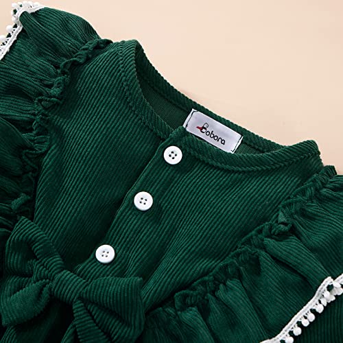 Toddler Girl Fall Dress Kid Solid Corduroy Ruffle Long Sleeve Princess Dress Winter Outfit Little Girl Casual Clothes(Green, 18-24M)