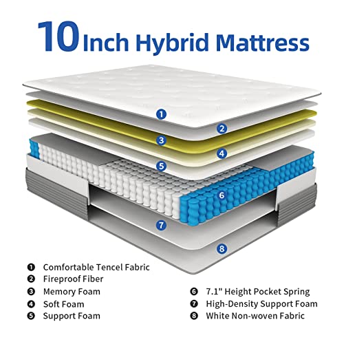 Twin XL Mattress,10" Memory Foam Hybrid Mattress with Pocket Spring,Medium-Firm Foam Mattress Tight Top Mattress Sleep Motion Isolation, Supportive & Pressure Relief,Mattress-in-a-Box by DIGLANT