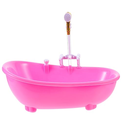 Toyvian Bathtub for Dolls Electric Water Spraying Bathtub Swimming Pool with Sprayer Without Battery Pretend Play Toy for Kids ( Pink )