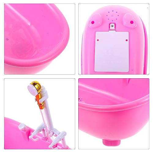 Toyvian Bathtub for Dolls Electric Water Spraying Bathtub Swimming Pool with Sprayer Without Battery Pretend Play Toy for Kids ( Pink )