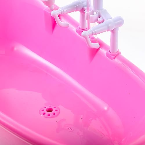 Toyvian Bathtub for Dolls Electric Water Spraying Bathtub Swimming Pool with Sprayer Without Battery Pretend Play Toy for Kids ( Pink )