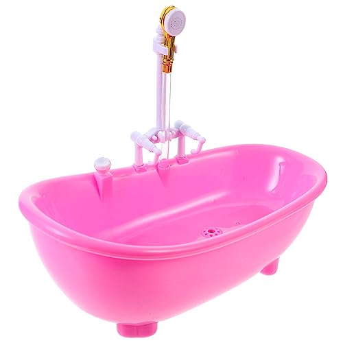 Toyvian Bathtub for Dolls Electric Water Spraying Bathtub Swimming Pool with Sprayer Without Battery Pretend Play Toy for Kids ( Pink )