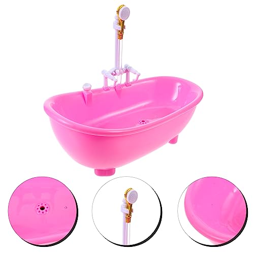 Toyvian Bathtub for Dolls Electric Water Spraying Bathtub Swimming Pool with Sprayer Without Battery Pretend Play Toy for Kids ( Pink )