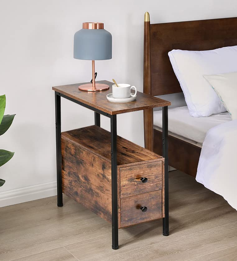 Nightstand,Industrial Style Side Table with 2 Drawers,end Table for Small Spaces,Suitable for Living Room Sofa Side Table Bedroom