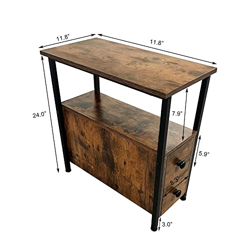 Nightstand,Industrial Style Side Table with 2 Drawers,end Table for Small Spaces,Suitable for Living Room Sofa Side Table Bedroom