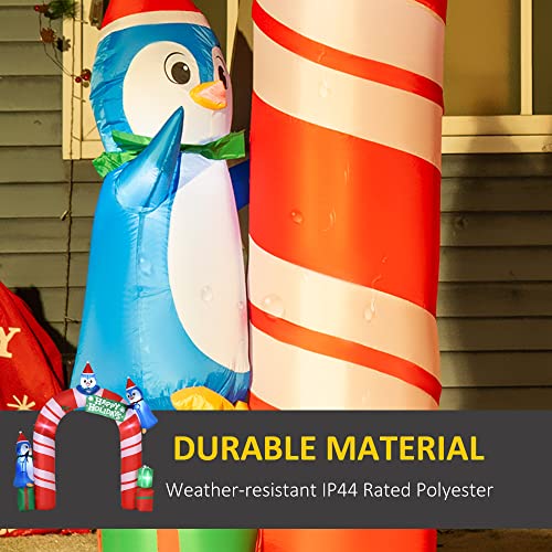 Outsunny 8ft Christmas Inflatables Outdoor Decorations Candy Cane Archway with Three Penguins and Gift Boxes, Blow-Up LED Yard Christmas Decor for Lawn Garden