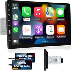car radio single din car stereo with apple carplay android auto,fm/am radio hikity 9 inch touch screen bluetooth car audio receivers support phone mirror link usb steering wheel control + backup cam