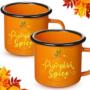 Potchen 2 Pieces Thanksgiving Mugs Fall Cups Pumpkin Coffee Mug Spice Enamel Cup Gift for Friend Sister Family Autumn Season Campfire 12 oz Halloween Outdoor Camping