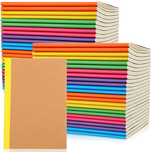 Composition Notebook Journals A5 Kraft Notebooks Kraft Cover with Rainbow Spines,120 Pages Ruled Lined Paper Notebook Bulk for Kids Students Office School Supplies, 8.3 x 5.5 Inch (48 Pcs)