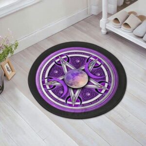 yetta yang purple wicca wiccan moon fun indoor and outdoor door round mat welcome mat non-slip home decoration mat housewarming gift 23.6in 60cm