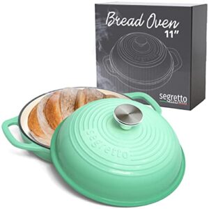 Enameled Cast Iron Bread Pan with Lid 11” Green Bread Oven Cast Iron Sourdough Baking Pan, Dutch Oven for Bread, No Seasoning Needed-Segretto Cookware