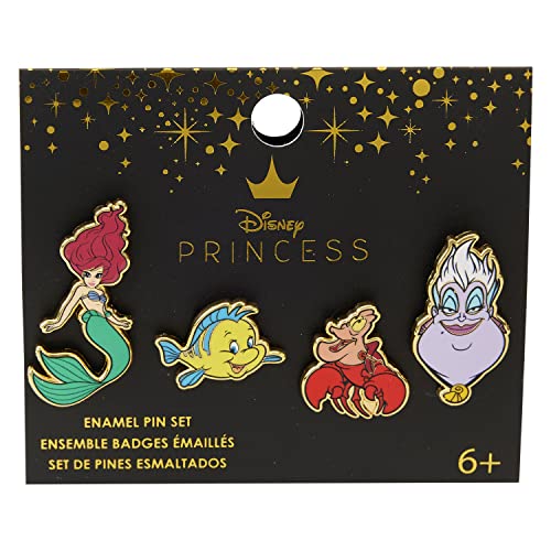 Loungefly Disney The Little Mermaid 4-Piece Pin Set (Ariel, Flounder, Sebastian, Ursula), Amazon Exclusive