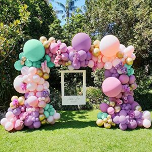 double stuffed pastel balloon garland pink purple green balloons rainbow balloon arch with gold metallic latex balloons kit for mermaid baby shower princess ice cream birthday candy party decorations