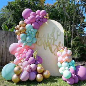 Double Stuffed Pastel Balloon Garland Pink Purple Green Balloons Rainbow Balloon Arch With Gold Metallic Latex Balloons Kit For Mermaid Baby Shower Princess Ice Cream Birthday Candy Party Decorations