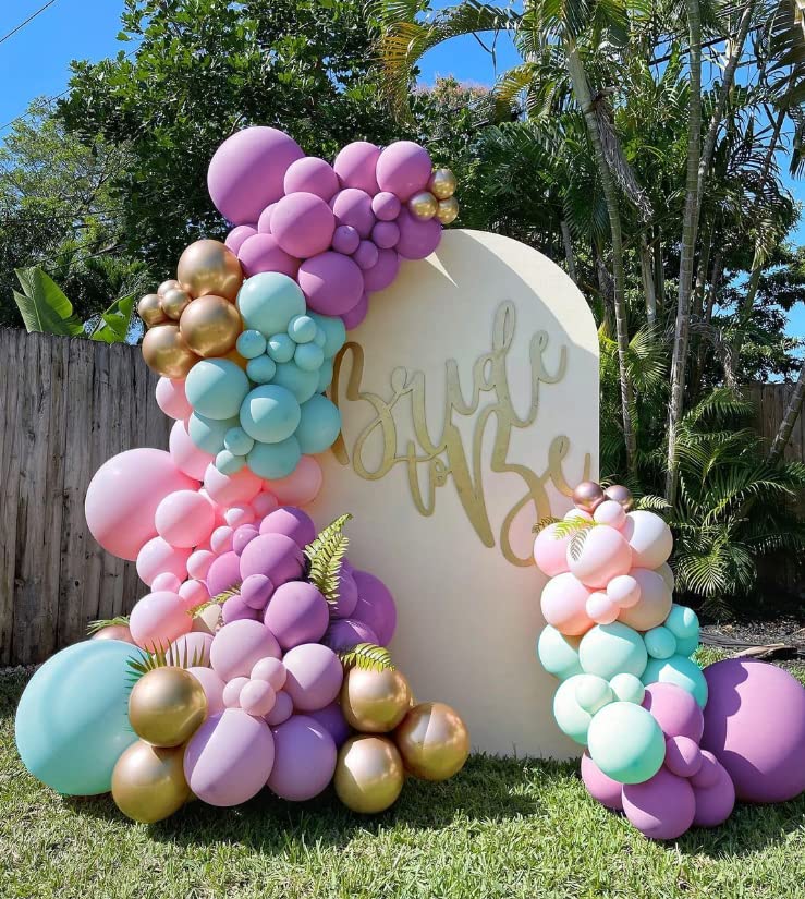 Double Stuffed Pastel Balloon Garland Pink Purple Green Balloons Rainbow Balloon Arch With Gold Metallic Latex Balloons Kit For Mermaid Baby Shower Princess Ice Cream Birthday Candy Party Decorations