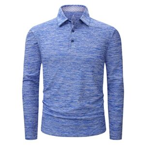 alex vando mens golf shirt moisture wicking quick-dry long sleeve casual polo shirts for men,blue,l