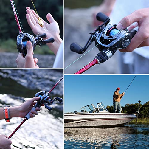 Sougayilang Baitcasting Fishing Reel, 8:1 High Speed Gear Ratio Super Smooth and Powerful Low Profile Baitcaster Reel with Maganic Brake System for Freshwater,Saltwater Best Gifts