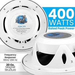 LANZAR 6.5” Dual Waterproof Marine Speakers - 400W 4Ohm Outdoor Car/Boat Radio Stereo Speakers Grill AQ6CXW & Pyle Bluetooth Marine Receiver Stereo - PLRMR23BTW (White)