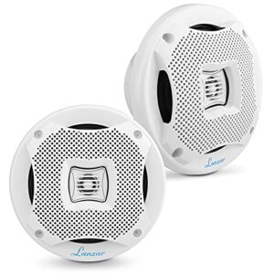 LANZAR 6.5” Dual Waterproof Marine Speakers - 400W 4Ohm Outdoor Car/Boat Radio Stereo Speakers Grill AQ6CXW & Pyle Bluetooth Marine Receiver Stereo - PLRMR23BTW (White)