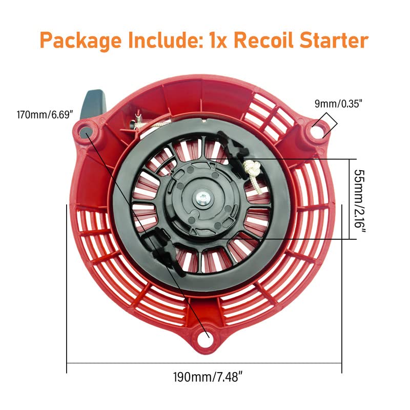 LUSQI Recoil Starter for Honda GCV160 GCV135 Lawn Mower Engines Motor, Pull Start Assembly for Honda EN2000 EN2500 Generator,Red Pull Starter for Honda Parts, 28400-ZL8-023ZA, 28400-ZL8-013ZA