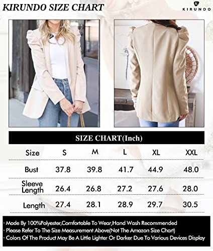 KIRUNDO Women's 2023 Fall Casual Blazers Puff Sleeve Lapel Open Front Work Suit Office Blazer Jackets with Pockets (Black, Medium)