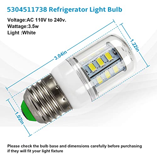 Kei D34L Refrigerator Bulb for Frigidaire Refrigerator Light Bulb 5304511738 Replacement Frigidaire Refrigerator Bulb AP6278388 PS12364857 4584444 (3.5w 110V-240V)-2 Pack