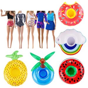e-ting 5 sets beach bikini swimsuit bathing doll clothes one-piece swimwear with 5 pairs shoes + 5pcs swim ring summer fun swimming pool float raft lilo lifebuoy for 11.5 inch girl dolls