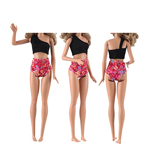 E-TING 5 Sets Beach Bikini Swimsuit Bathing Doll Clothes One-Piece Swimwear with 5 Pairs Shoes + 5PCS Swim Ring Summer Fun Swimming Pool Float Raft Lilo Lifebuoy for 11.5 inch Girl Dolls