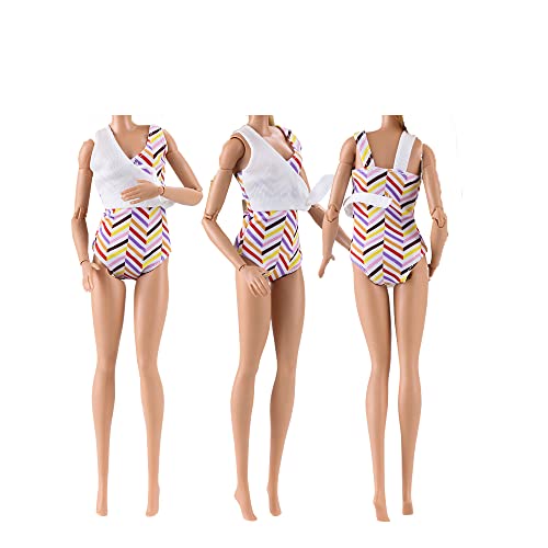 E-TING 5 Sets Beach Bikini Swimsuit Bathing Doll Clothes One-Piece Swimwear with 5 Pairs Shoes + 5PCS Swim Ring Summer Fun Swimming Pool Float Raft Lilo Lifebuoy for 11.5 inch Girl Dolls