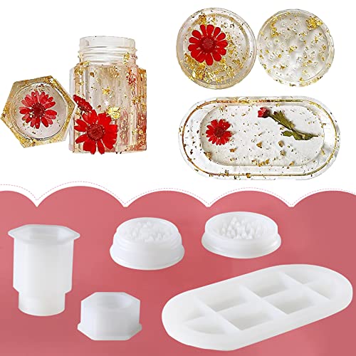 3 PCS Silicone Resin Molds Kit with Grinder Mold for Resin Premium Resin Tray Mold, Silicone Jar Mold with Lid for Grind and Storage, DIY Resin Epoxy Casting Craft