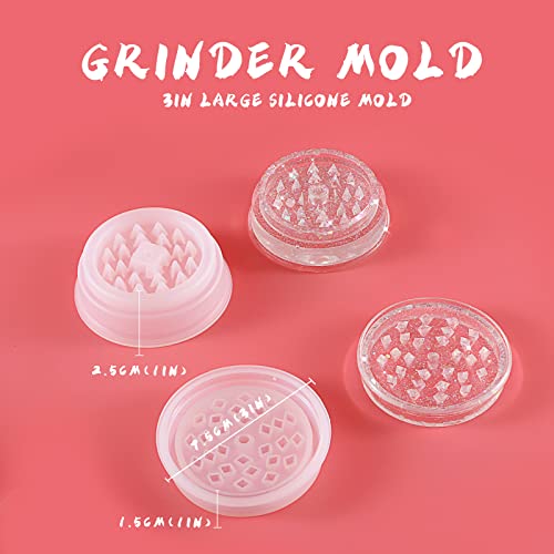 3 PCS Silicone Resin Molds Kit with Grinder Mold for Resin Premium Resin Tray Mold, Silicone Jar Mold with Lid for Grind and Storage, DIY Resin Epoxy Casting Craft