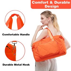 Tinzonc Sports Tote Gym Bag for Women, Travel Duffel Bag, Shoulder Weekender Overnight Bag for Women Girls Travel, Gym, Yoga, School (Orange Red)