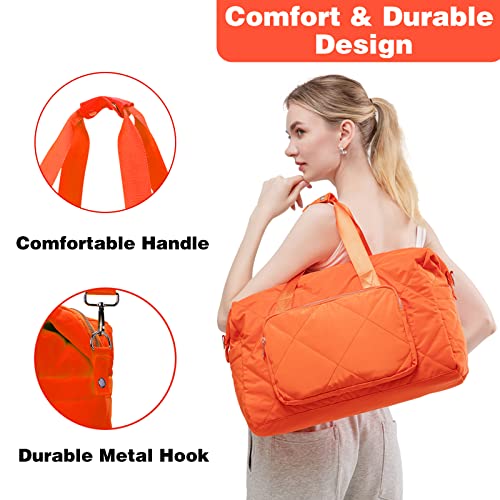 Tinzonc Sports Tote Gym Bag for Women, Travel Duffel Bag, Shoulder Weekender Overnight Bag for Women Girls Travel, Gym, Yoga, School (Orange Red)