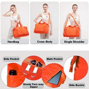 Tinzonc Sports Tote Gym Bag for Women, Travel Duffel Bag, Shoulder Weekender Overnight Bag for Women Girls Travel, Gym, Yoga, School (Orange Red)