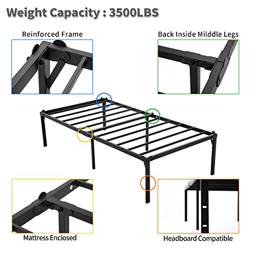 Veezyo Metal Bed Frame Full - 18 Inch Black Metal Platform Bed Frame, Easy Assembly with Large Storage Space, 3,500lbs Heavy Duty, No Box Spring Needed (Full)