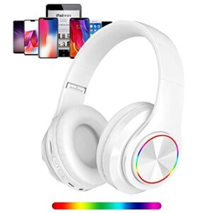 lfgkeng wireless bluetooth headphones with colorful led lights, built-in mic, lightweight, foldable hifi stereo deep bass headphones for classroom/home office/pc/mobile phone/kids adult (white)