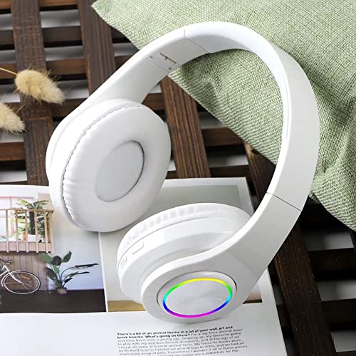 LFGKeng Wireless Bluetooth Headphones with Colorful LED Lights, Built-in Mic, Lightweight, Foldable HiFi Stereo Deep Bass Headphones for Classroom/Home Office/PC/Mobile Phone/Kids Adult (White)