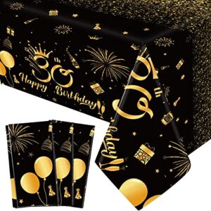 3 Pack 30th Happy Birthday Tablecloth Disposable Plastic 30th Birthday Table Cover Rectangular Black and Gold Table Cloths for Parties Decoration Supply for Men Women Birthday, 54 x 108 Inch(30th)