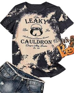 halloween the leaky cauldron t-shirt for women funny halloween graphic bleached tops holiday casual fall shirt blouse dark grey