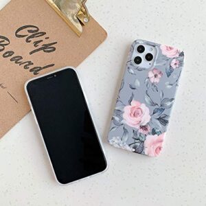 YeLoveHaw Designed for iPhone 14 Pro Case for Women Girls, Soft Slim Full-Around Protective Cute Case, Floral & Purple Gray Leaves Pattern, Compatible with iPhone 14Pro 2022 6.1'' (Pink Flowers)