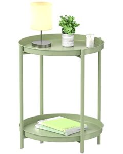 eknitey 2 tier end table - metal side table waterproof small sofa coffee side tables bedroom indoor outdoor with removable tray for living room bedroom balcony and office (atrovirens)
