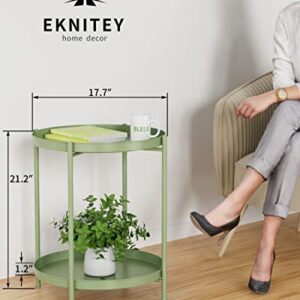 EKNITEY 2 Tier End Table - Metal Side Table Waterproof Small Sofa Coffee Side Tables Bedroom Indoor Outdoor with Removable Tray for Living Room Bedroom Balcony and Office (Atrovirens)