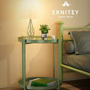 EKNITEY 2 Tier End Table - Metal Side Table Waterproof Small Sofa Coffee Side Tables Bedroom Indoor Outdoor with Removable Tray for Living Room Bedroom Balcony and Office (Atrovirens)