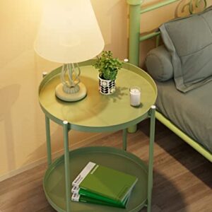 EKNITEY 2 Tier End Table - Metal Side Table Waterproof Small Sofa Coffee Side Tables Bedroom Indoor Outdoor with Removable Tray for Living Room Bedroom Balcony and Office (Atrovirens)