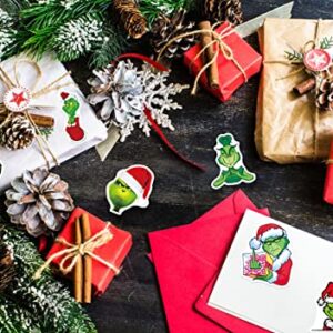 PIGBIT 50Pcs Grinch Christmas Stickers for Christmas Party Favors,Water Bottles,Laptop,Greeting Cards,Envelopes