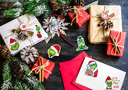 PIGBIT 50Pcs Grinch Christmas Stickers for Christmas Party Favors,Water Bottles,Laptop,Greeting Cards,Envelopes