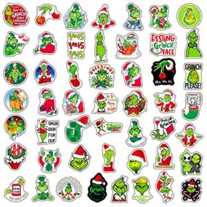 PIGBIT 50Pcs Grinch Christmas Stickers for Christmas Party Favors,Water Bottles,Laptop,Greeting Cards,Envelopes