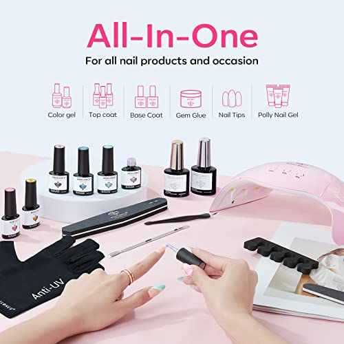 modelones Gel UV LED Nail Lamp with UV Gloves Kit, 48W Nail Dryer with 3 Timer Settings and Automatic Sensor for Cures All Nail Polish, Professional UPF99+ UV Protection Gloves for Nail Art Manicure