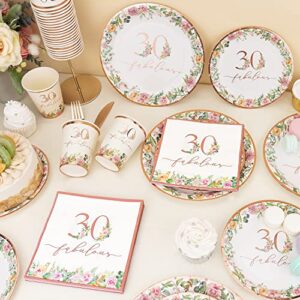 Crisky 30th Birthday Napkins and Plates for Women Rose Gold Floral Party Decoration, 30 and Fabulous Plates and Napkins for Women 30th Birthday.